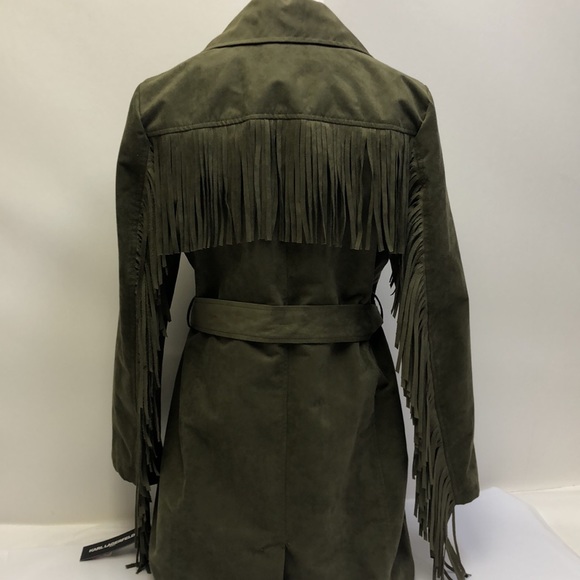 Karl Lagerfeld Olive Jacket Suede Coat Small New - Picture 4 of 16